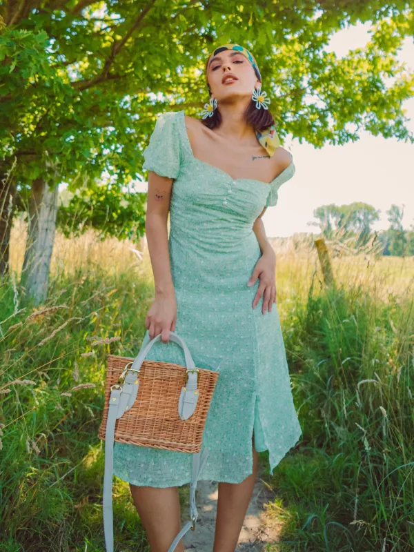 Green 1940s Sweetheart Ditsy Floral Dress sold by Retro Stage