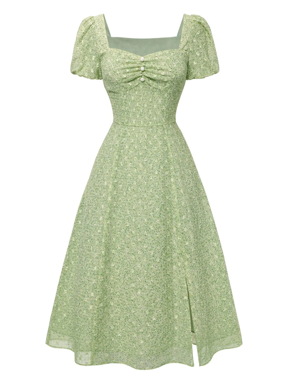 Green 1940s Sweetheart Ditsy Floral Dress sold by Retro Stage product image thumbnail 3