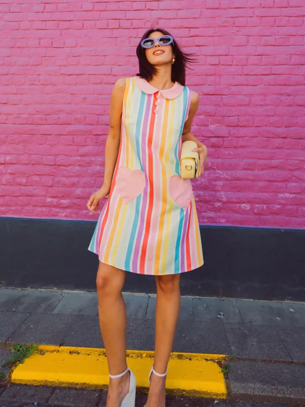 1960s Rainbow Stripe Heart Pocket Dress sold by Retro Stage