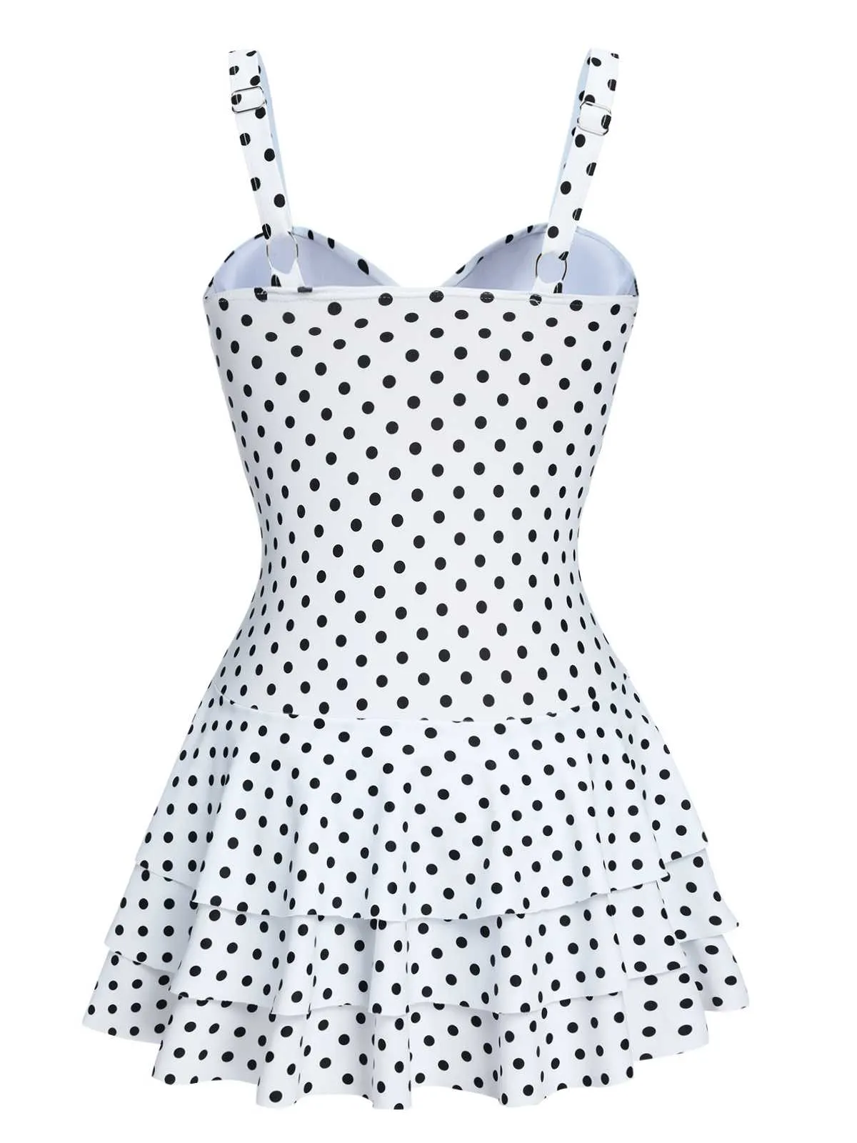 White 1950s Spaghetti Strap Polka Dots Swimsuit sold by Retro Stage product image thumbnail 5