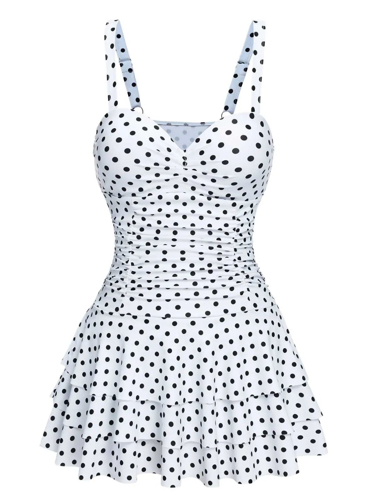 White 1950s Spaghetti Strap Polka Dots Swimsuit sold by Retro Stage product image thumbnail 3