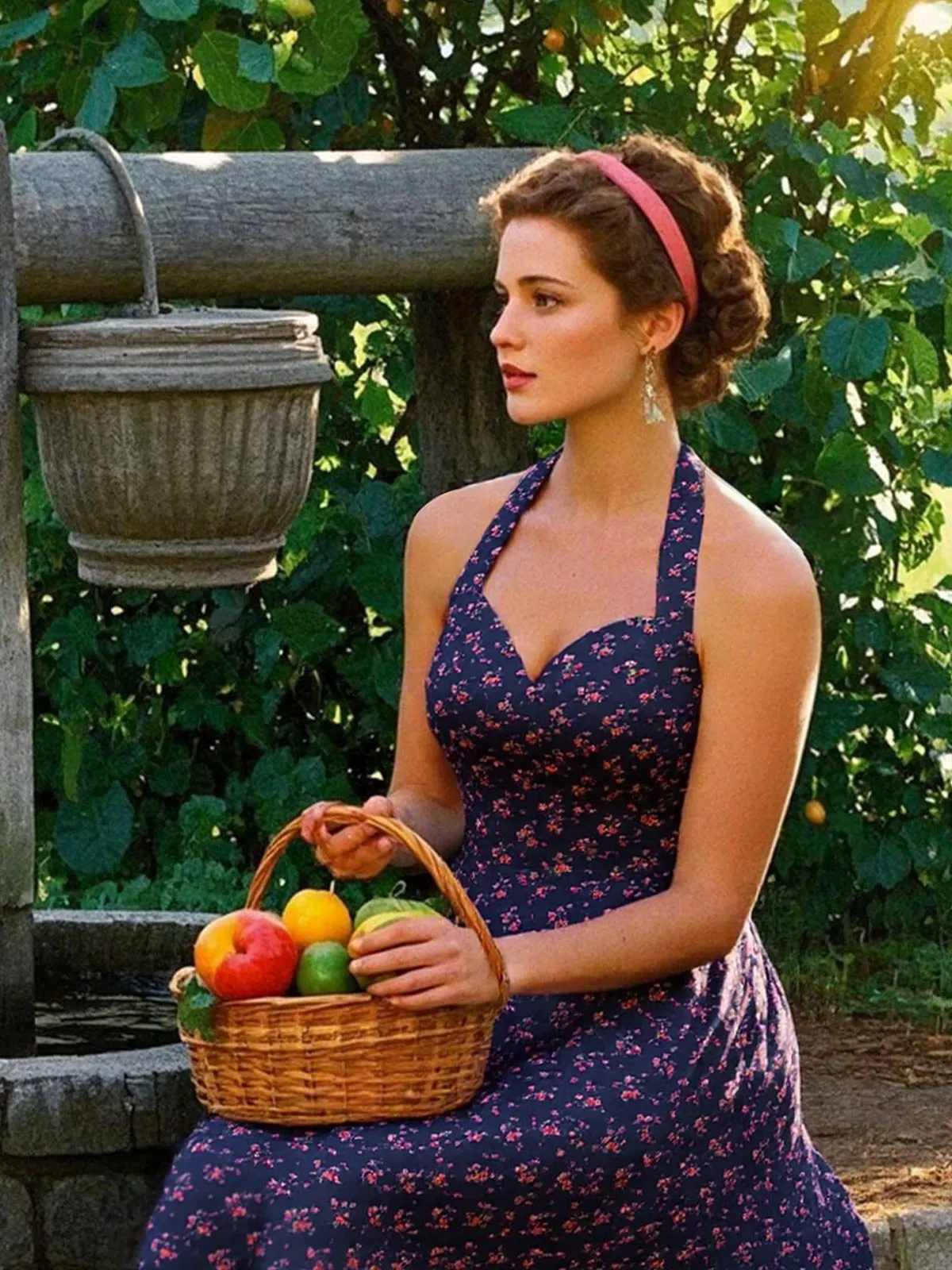 Blue 1950s Halter Lace Pure Cotton Floral Dress sold by Retro Stage product image thumbnail 3