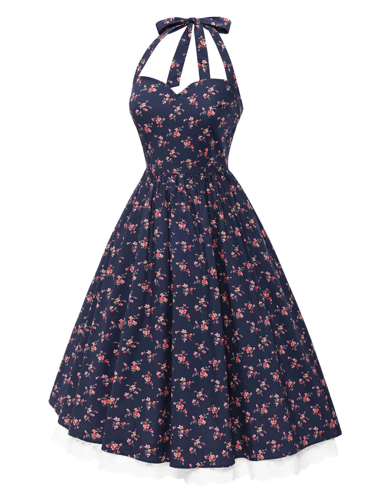 Blue 1950s Halter Lace Pure Cotton Floral Dress sold by Retro Stage product image thumbnail 5