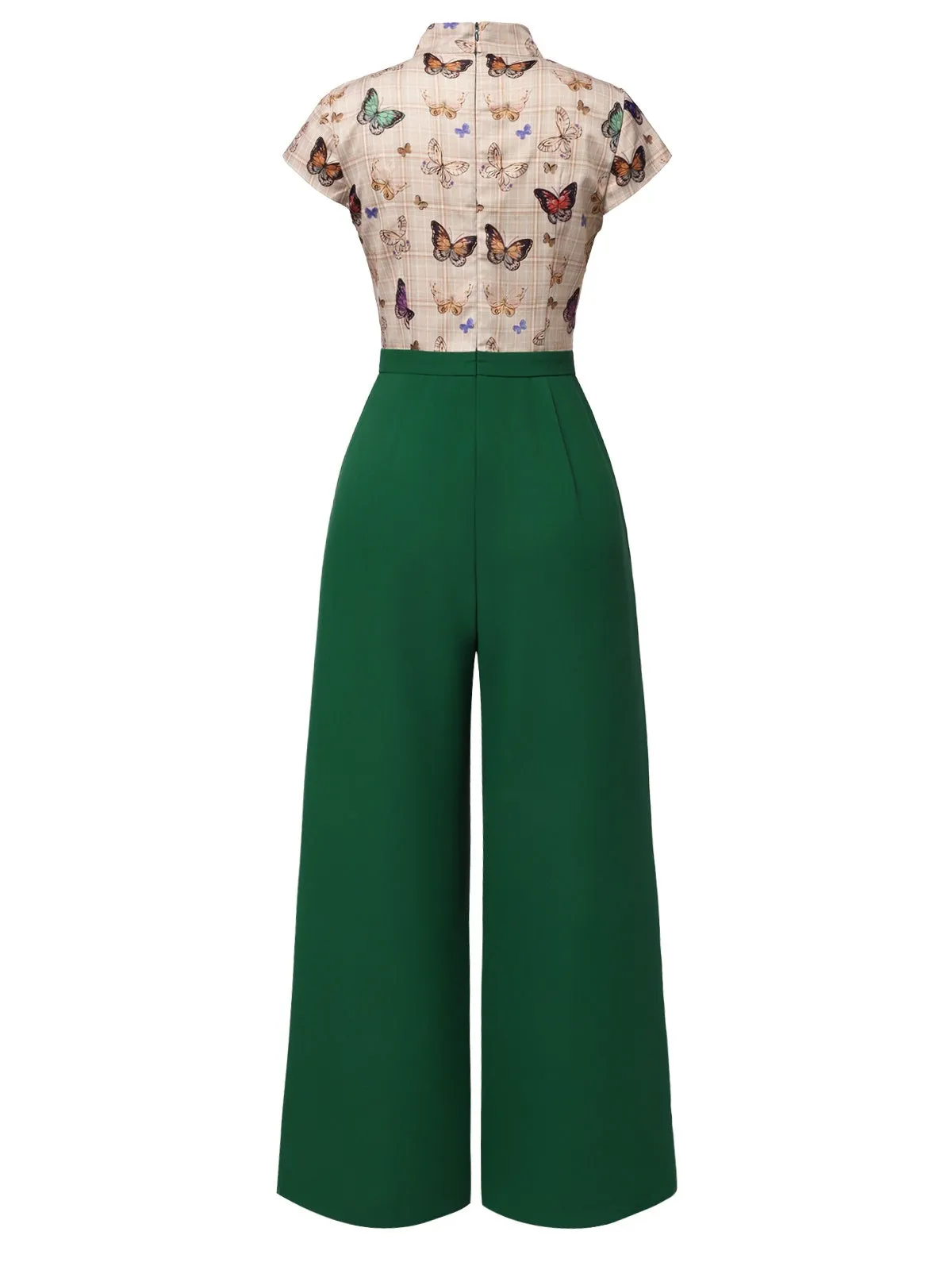 Green 1930s Tie Neck Plaids Butterflies Jumpsuit sold by Retro Stage product image thumbnail 5