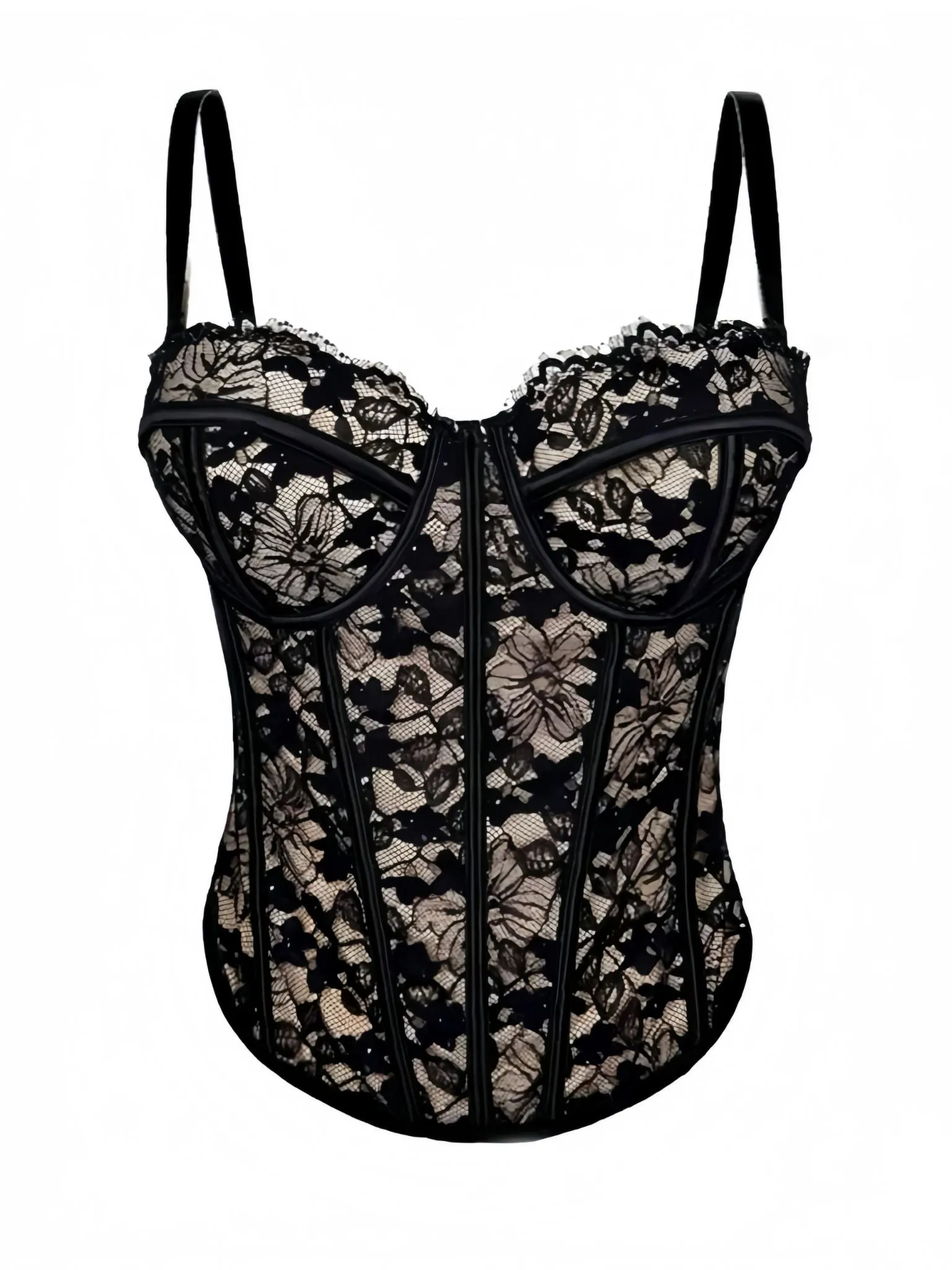 Black 1970s Lace Floral Herringbone Corset sold by Retro Stage