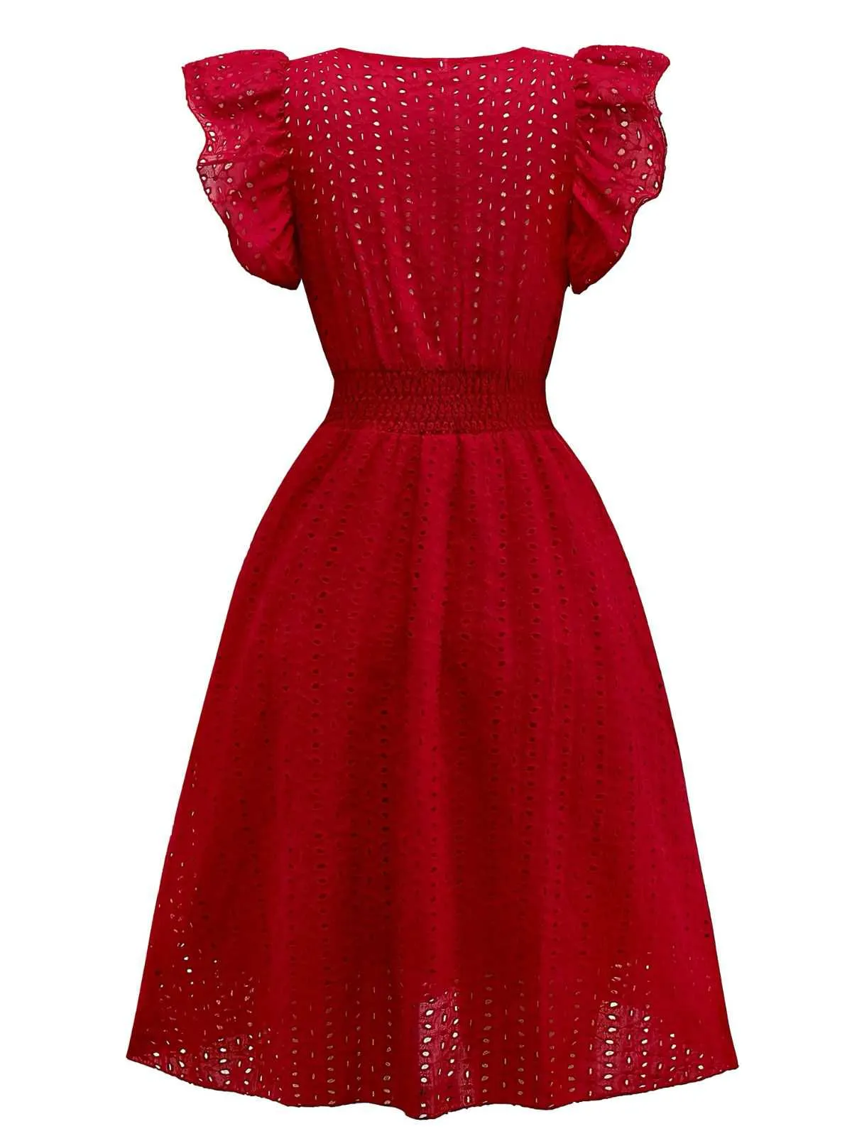 1940s V-Neck Cutout Cotton Smocked Ruffled Dress sold by Retro Stage product image thumbnail 5