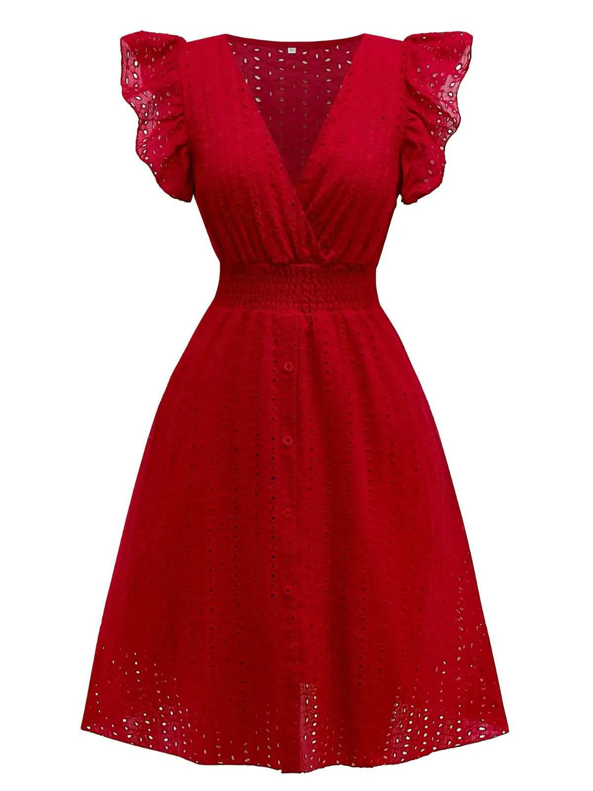 1940s V-Neck Cutout Cotton Smocked Ruffled Dress sold by Retro Stage product image thumbnail 4