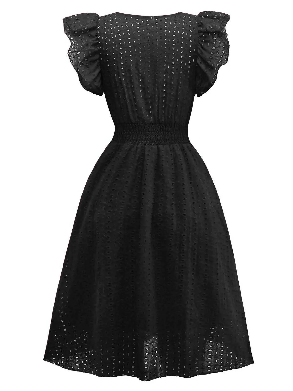 1940s V-Neck Cutout Cotton Smocked Ruffled Dress sold by Retro Stage product image thumbnail 2