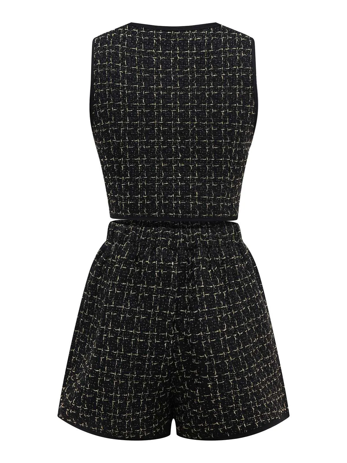 2PCS Black 1970s Tweed Plaids Vest & Shorts sold by Retro Stage product image thumbnail 2