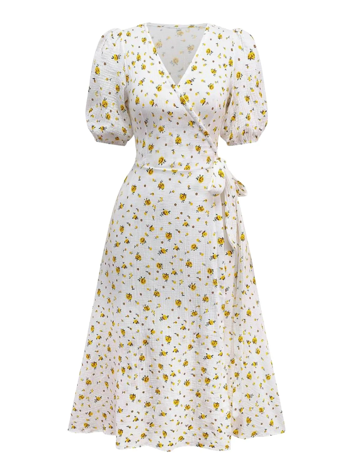 White 1940s Ditsy Floral Cotton Wrap Dress sold by Retro Stage product image thumbnail 2
