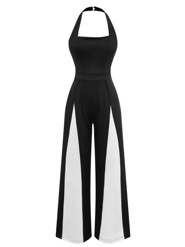 1960s Halter Colorblock Wide-Leg Backless Jumpsuit sold by Retro Stage
