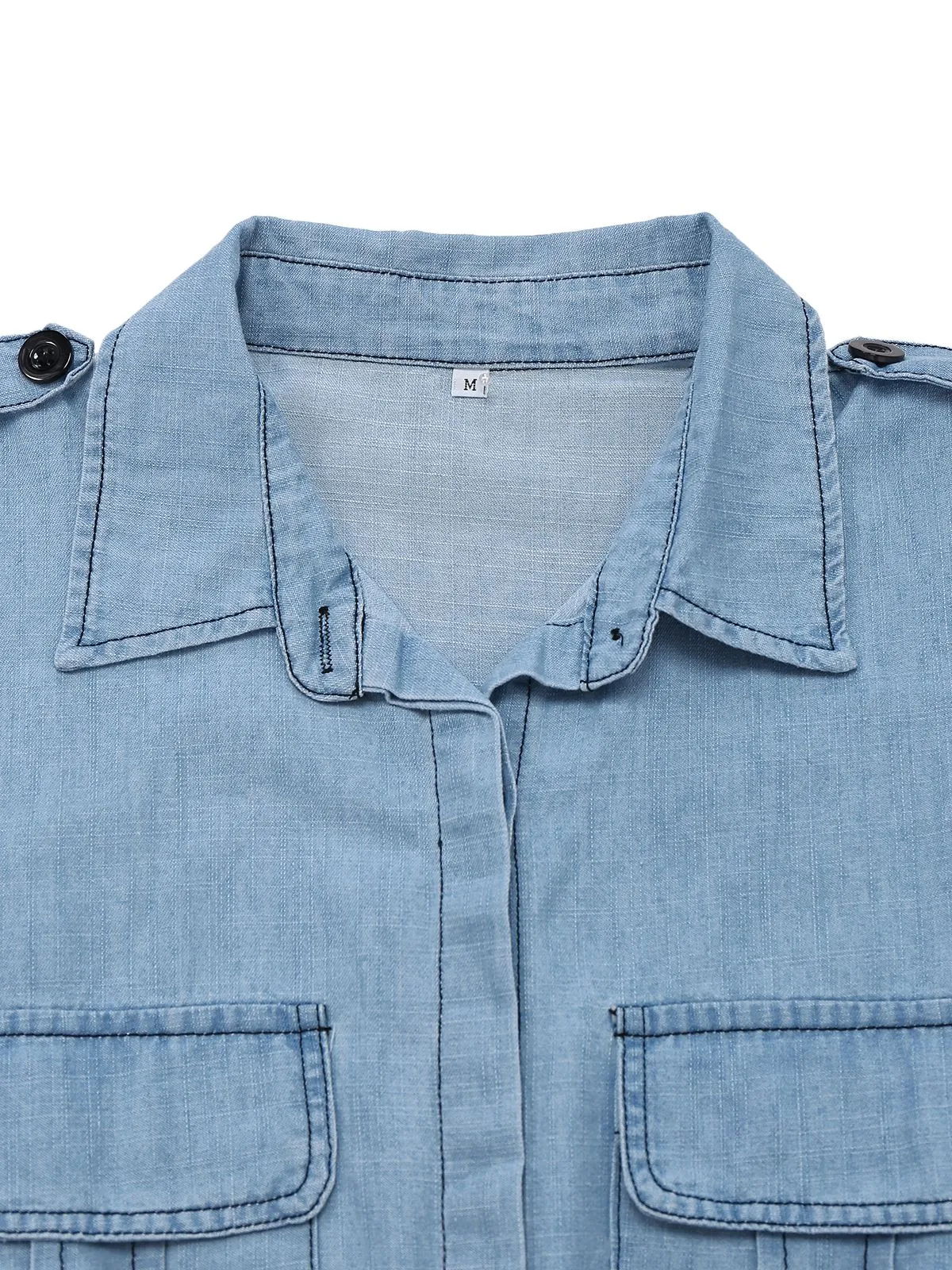 Light Blue 1950s Denim Button Lapel Romper sold by Retro Stage product image thumbnail 4