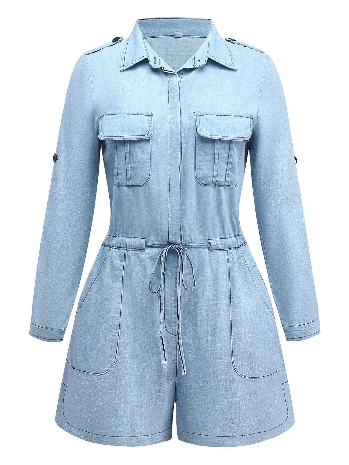 Light Blue 1950s Denim Button Lapel Romper sold by Retro Stage product image thumbnail 2