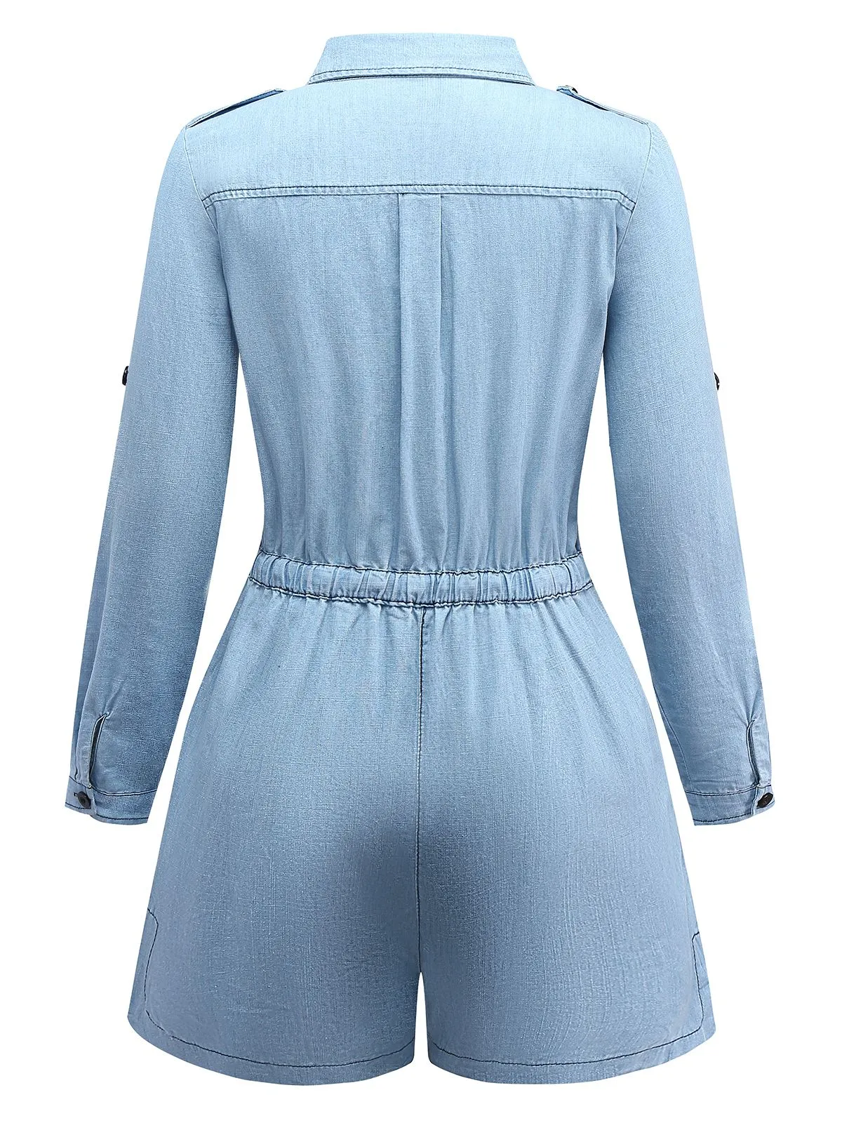 Light Blue 1950s Denim Button Lapel Romper sold by Retro Stage product image thumbnail 3