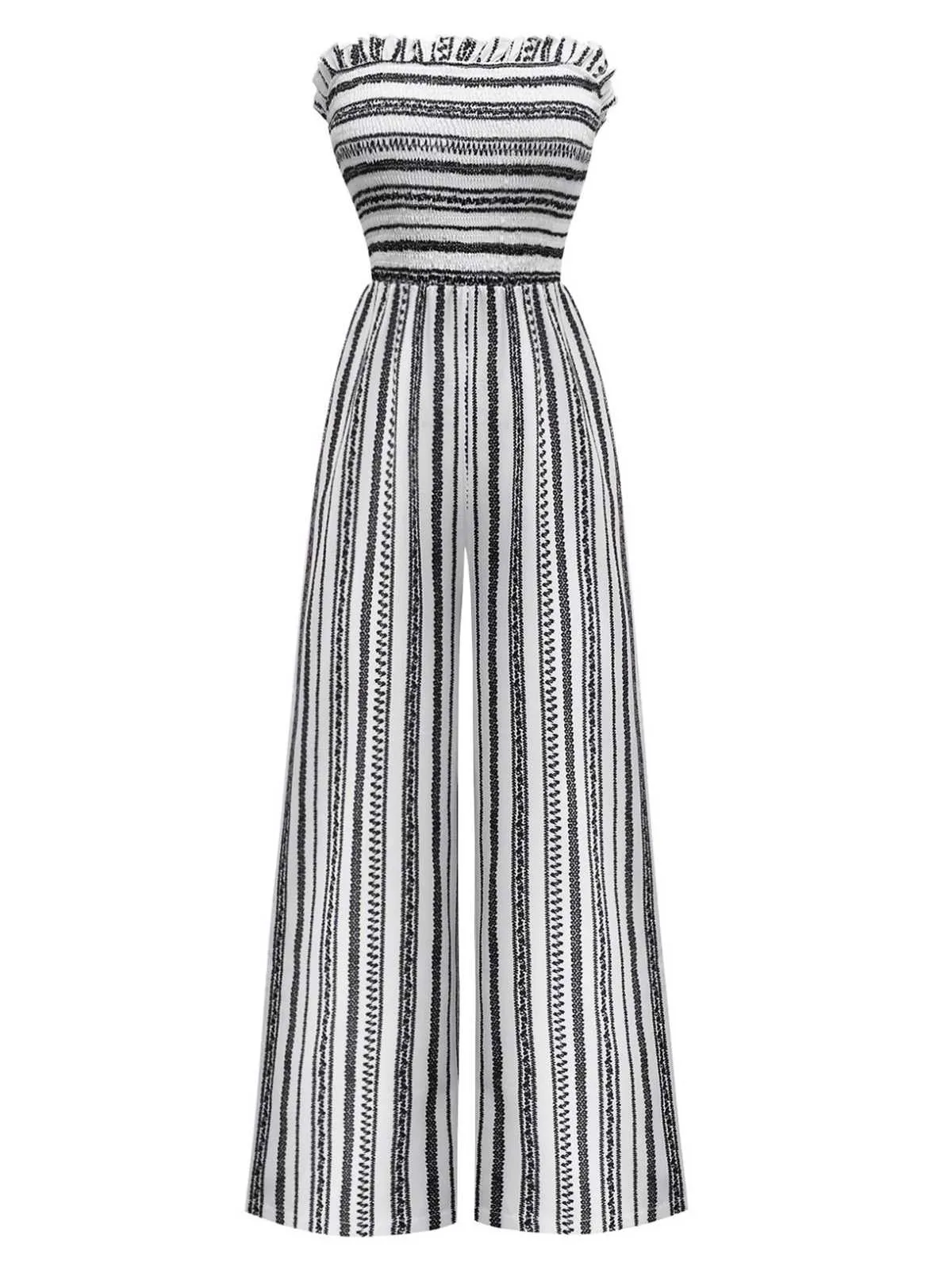 1970s Strapless Boho Stripes Wide Leg Jumpsuit sold by Retro Stage