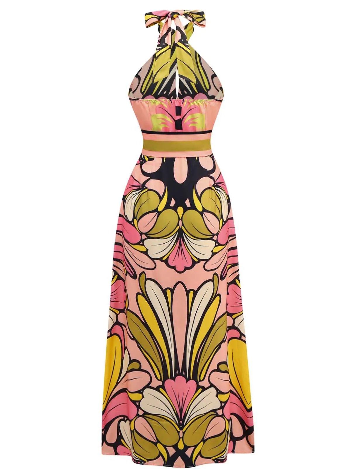 1970s Boho Halter Floral Belted Backless Dress sold by Retro Stage product image thumbnail 2