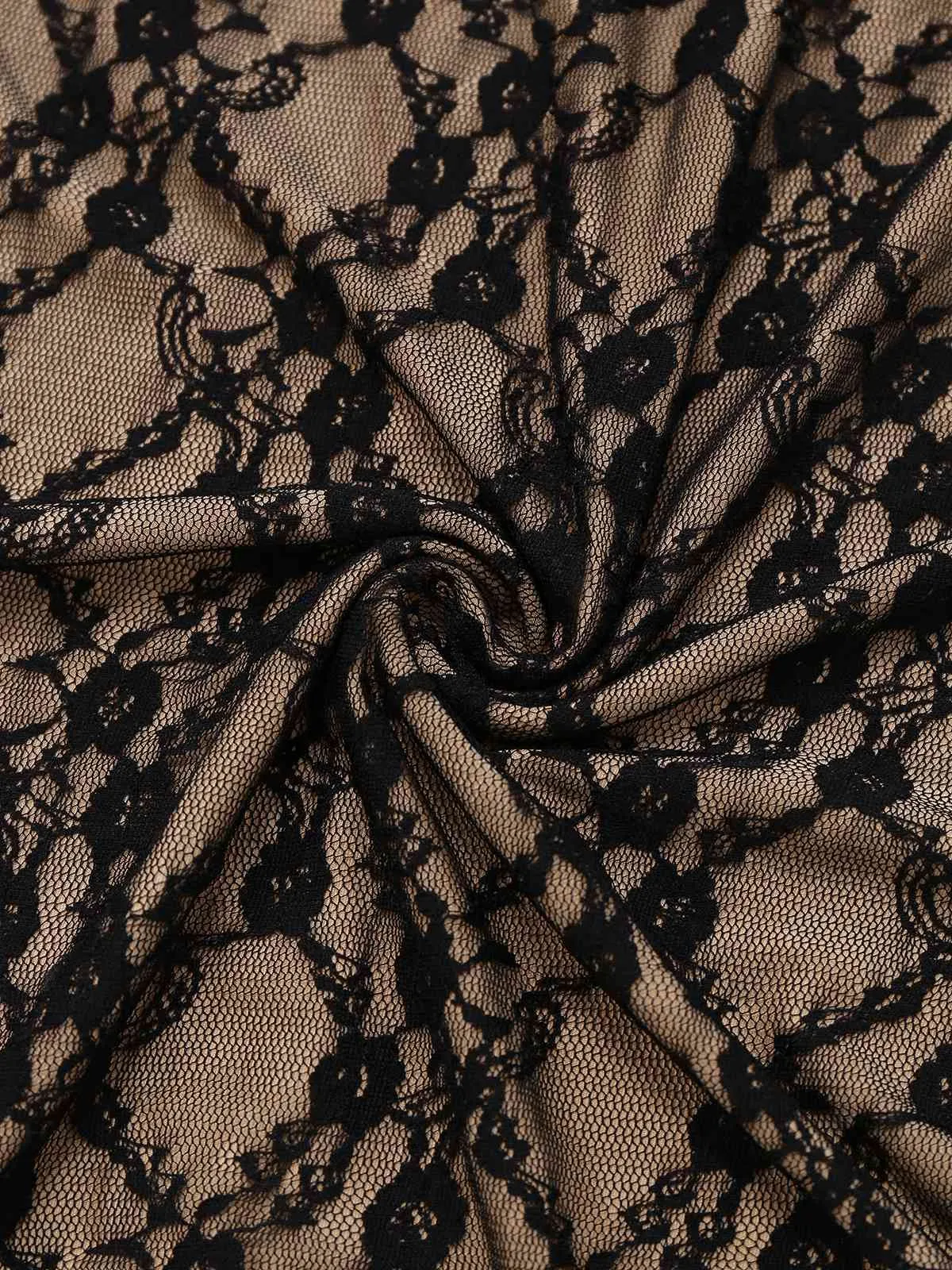 Khaki 1960s Lace Patchwork Spaghetti Strap Bodycon Dress sold by Retro Stage product image thumbnail 5