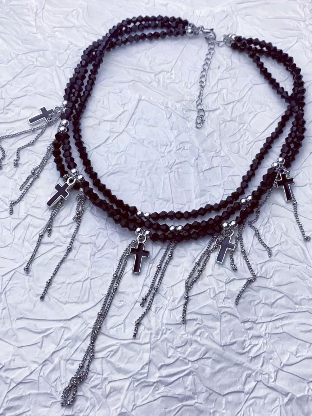 Gothic Fringe Cross Charms Layered Bead Necklace sold by Retro Stage product image thumbnail 4