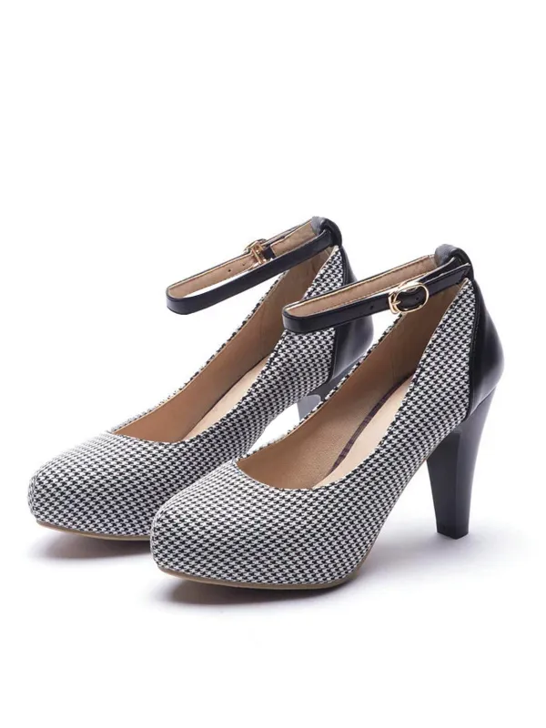 Vintage Houndstooth Colorblock Ankle Strap Cone Heels sold by Retro Stage