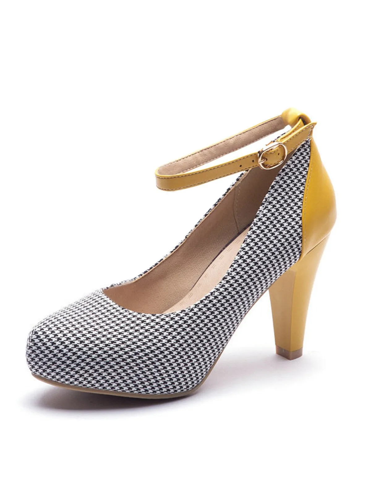 Vintage Houndstooth Colorblock Ankle Strap Cone Heels sold by Retro Stage product image thumbnail 3
