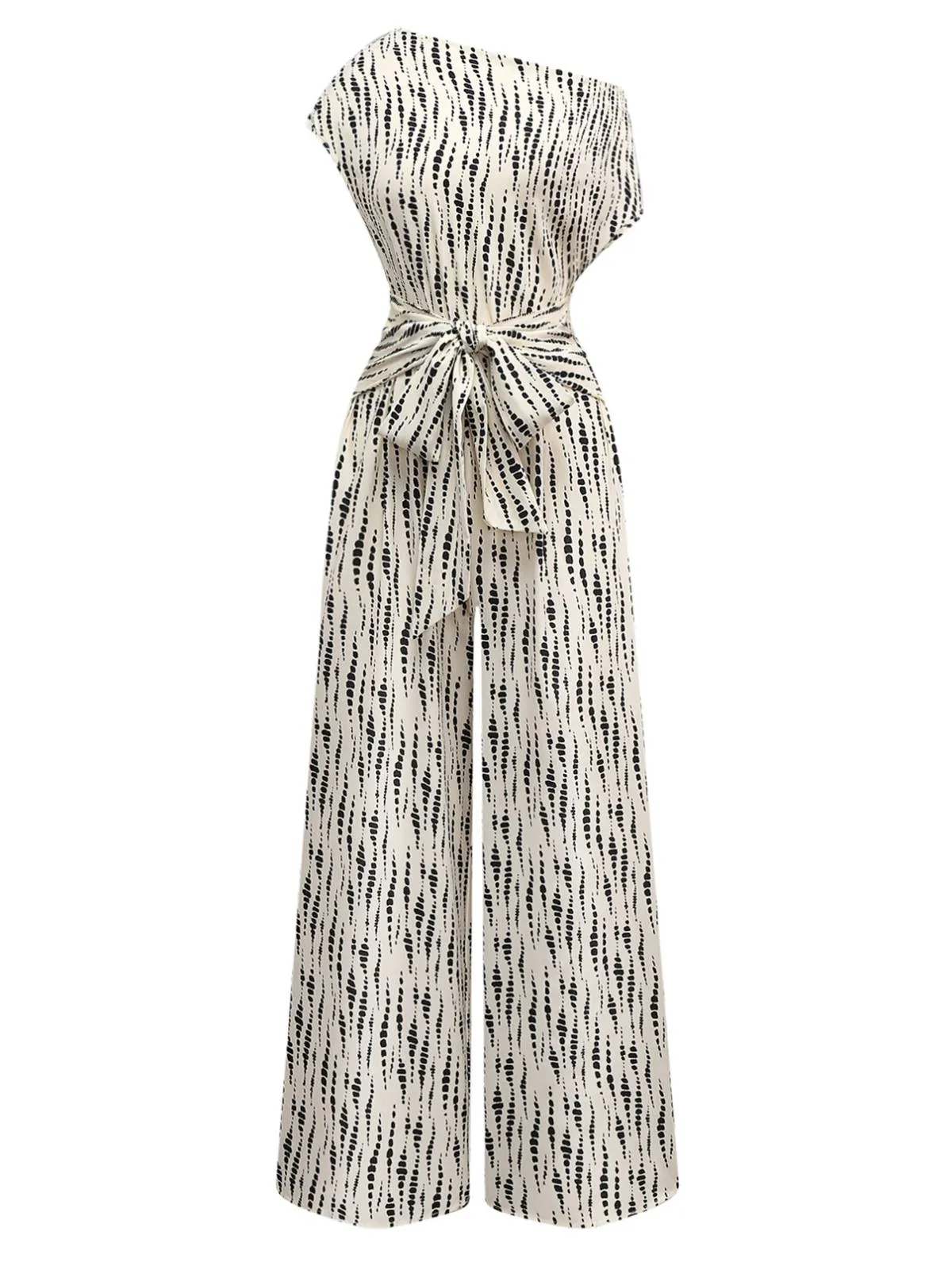 White 1940s Ink Stains Oblique Neck Jumpsuit sold by Retro Stage