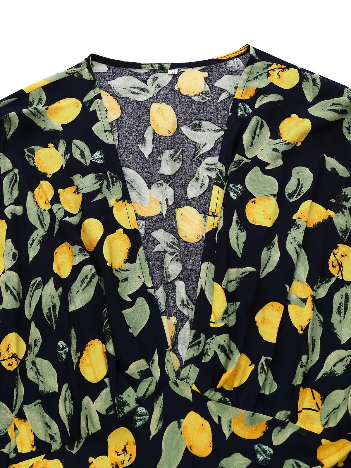 Yellow 1950s Lemon V-Neck Smocked Chiffon Dress sold by Retro Stage product image thumbnail 3