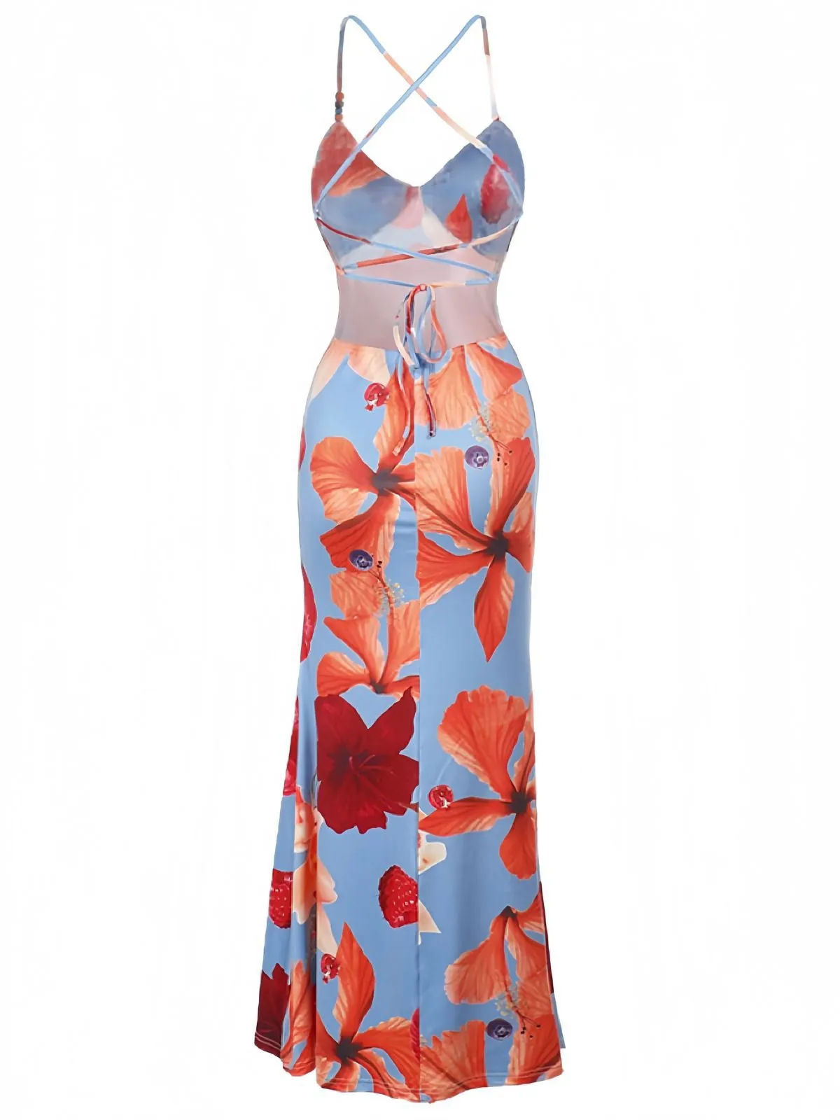 Red 1930s Floral Backless Slip Maxi Dress sold by Retro Stage product image thumbnail 2