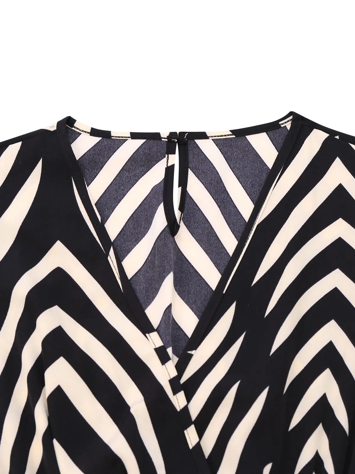 Black 1950s Zebra Striped Ruffled Waist Romper sold by Retro Stage product image thumbnail 3
