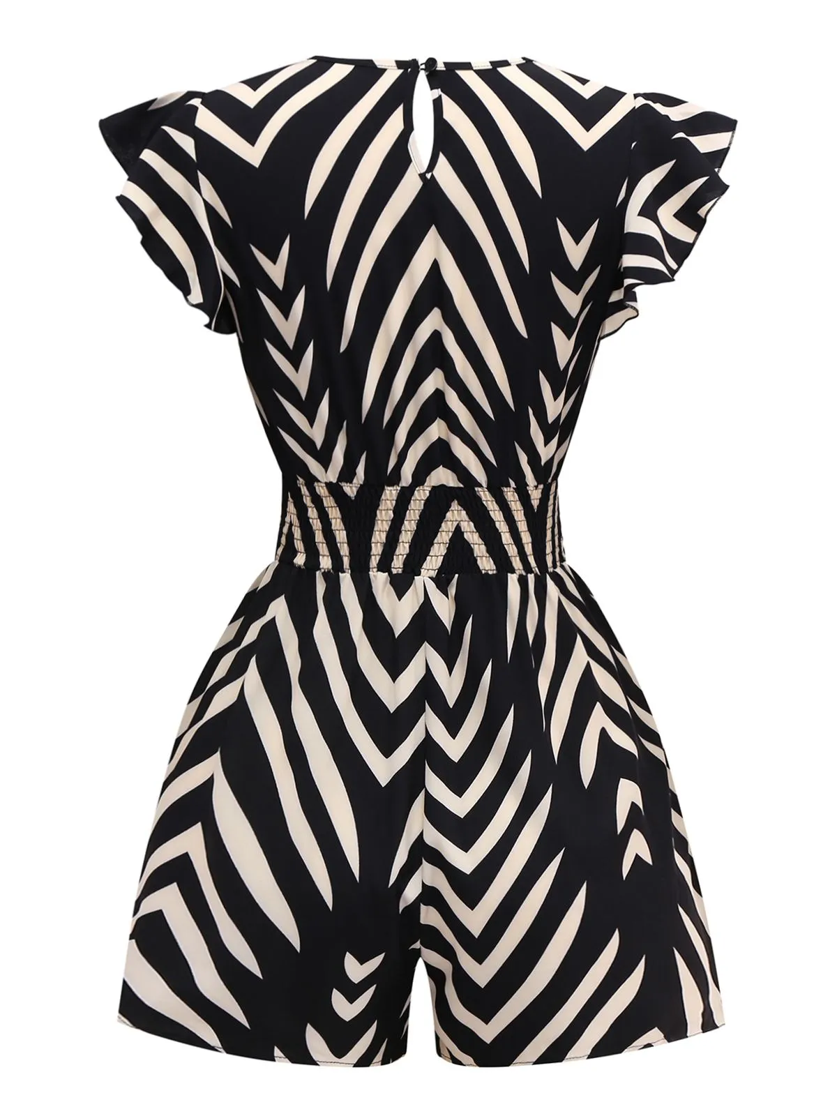 Black 1950s Zebra Striped Ruffled Waist Romper sold by Retro Stage product image thumbnail 2
