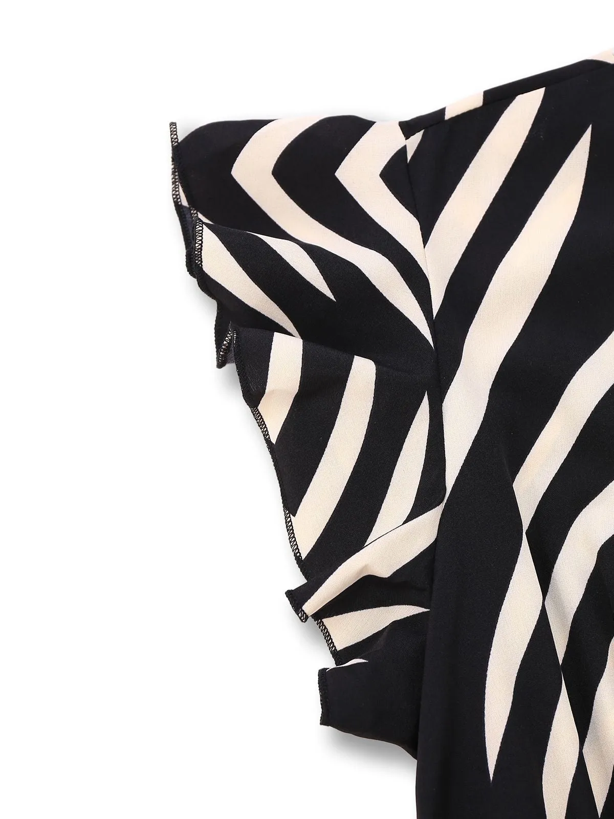 Black 1950s Zebra Striped Ruffled Waist Romper sold by Retro Stage product image thumbnail 4