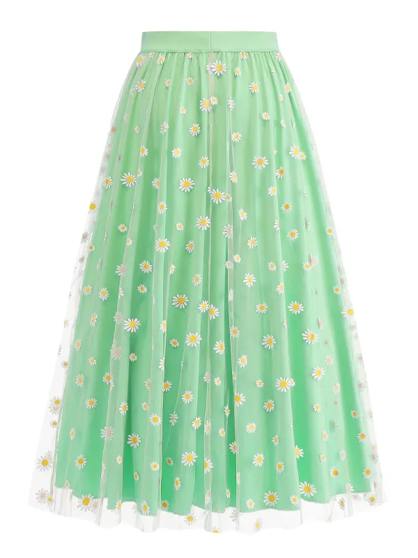 1940s Daisy Mesh High Waist A-Line Skirt sold by Retro Stage