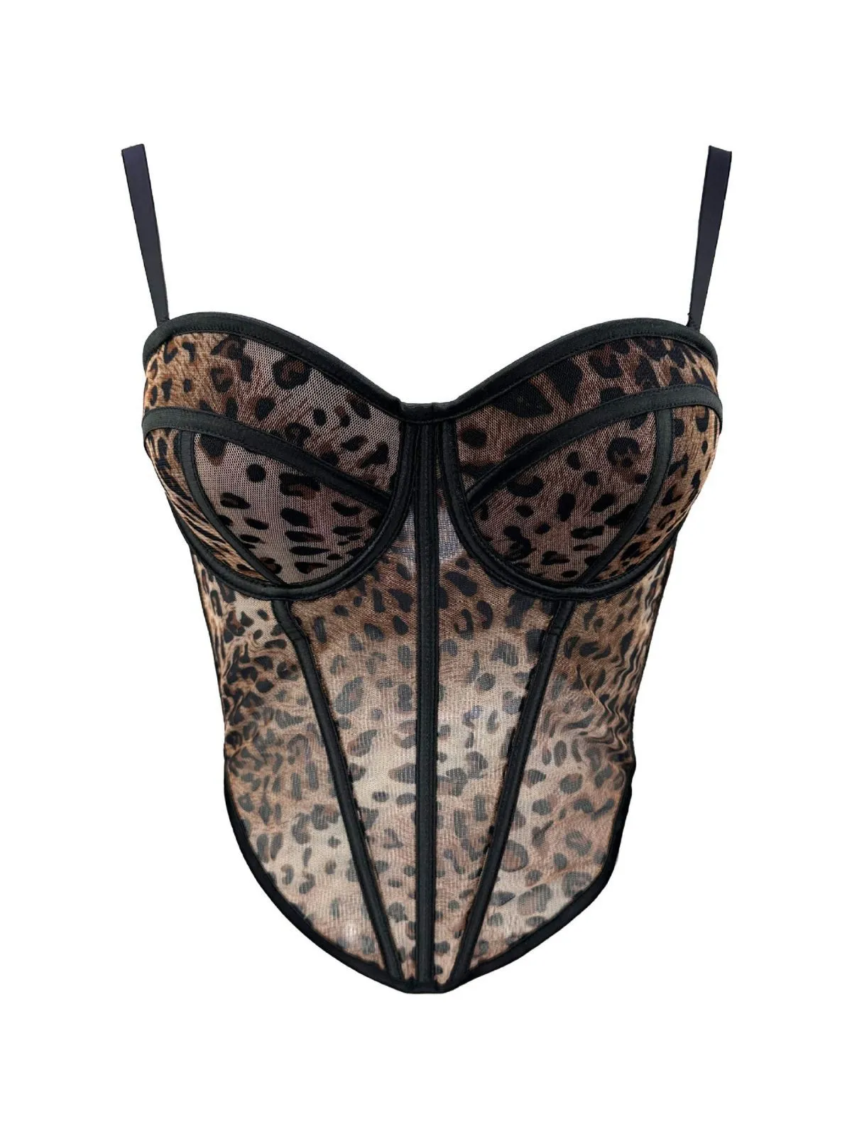 1980s Leopard Print Spaghetti Strap Herringbone Corset sold by Retro Stage