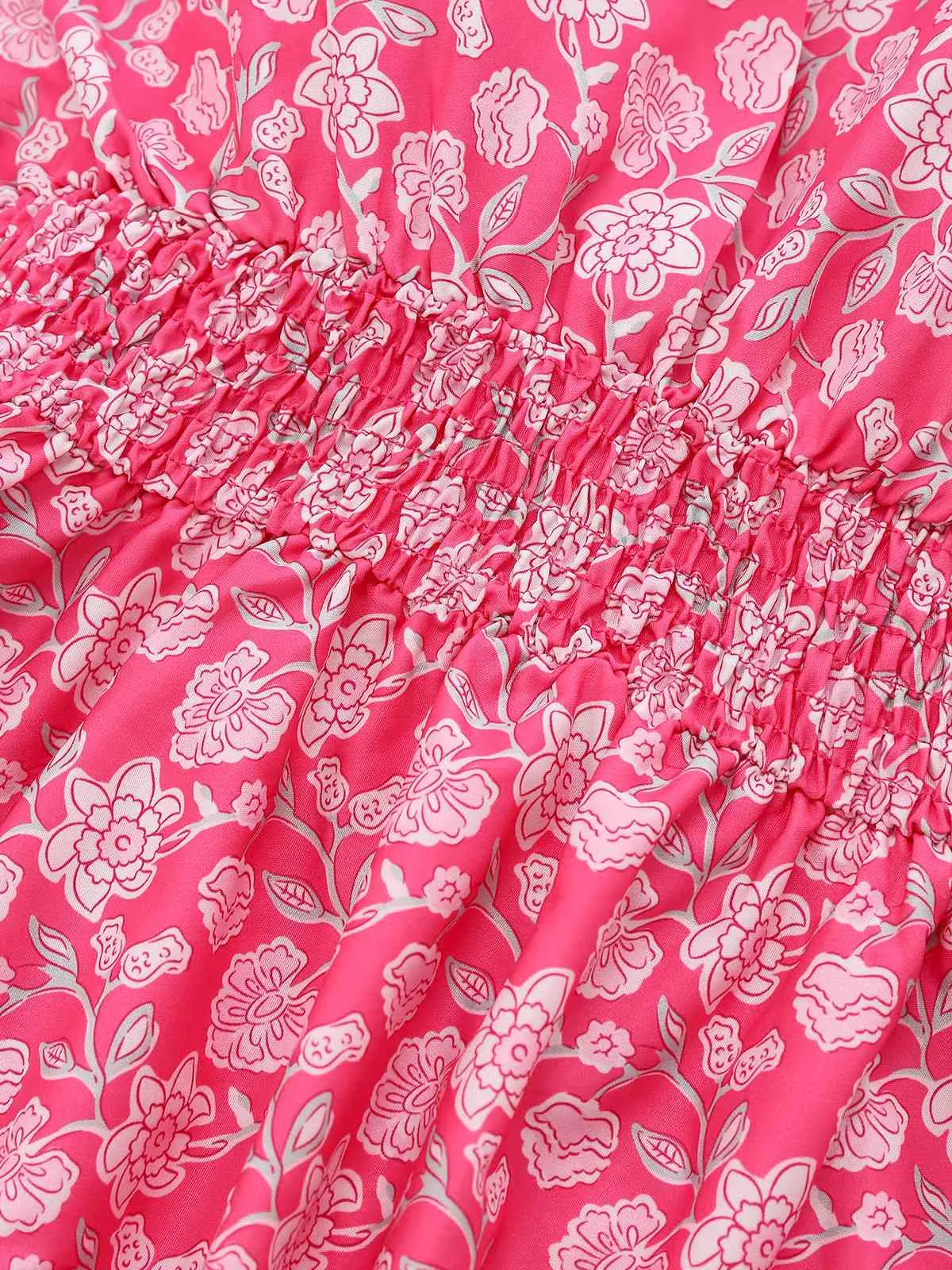 Peach Pink 1960s Smocked Floral Halter Dress sold by Retro Stage product image thumbnail 5