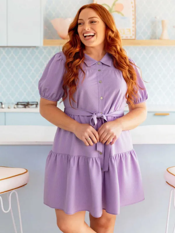 [Plus Size] Lavender 1950s Puff Sleeve Shirt Dress sold by Retro Stage