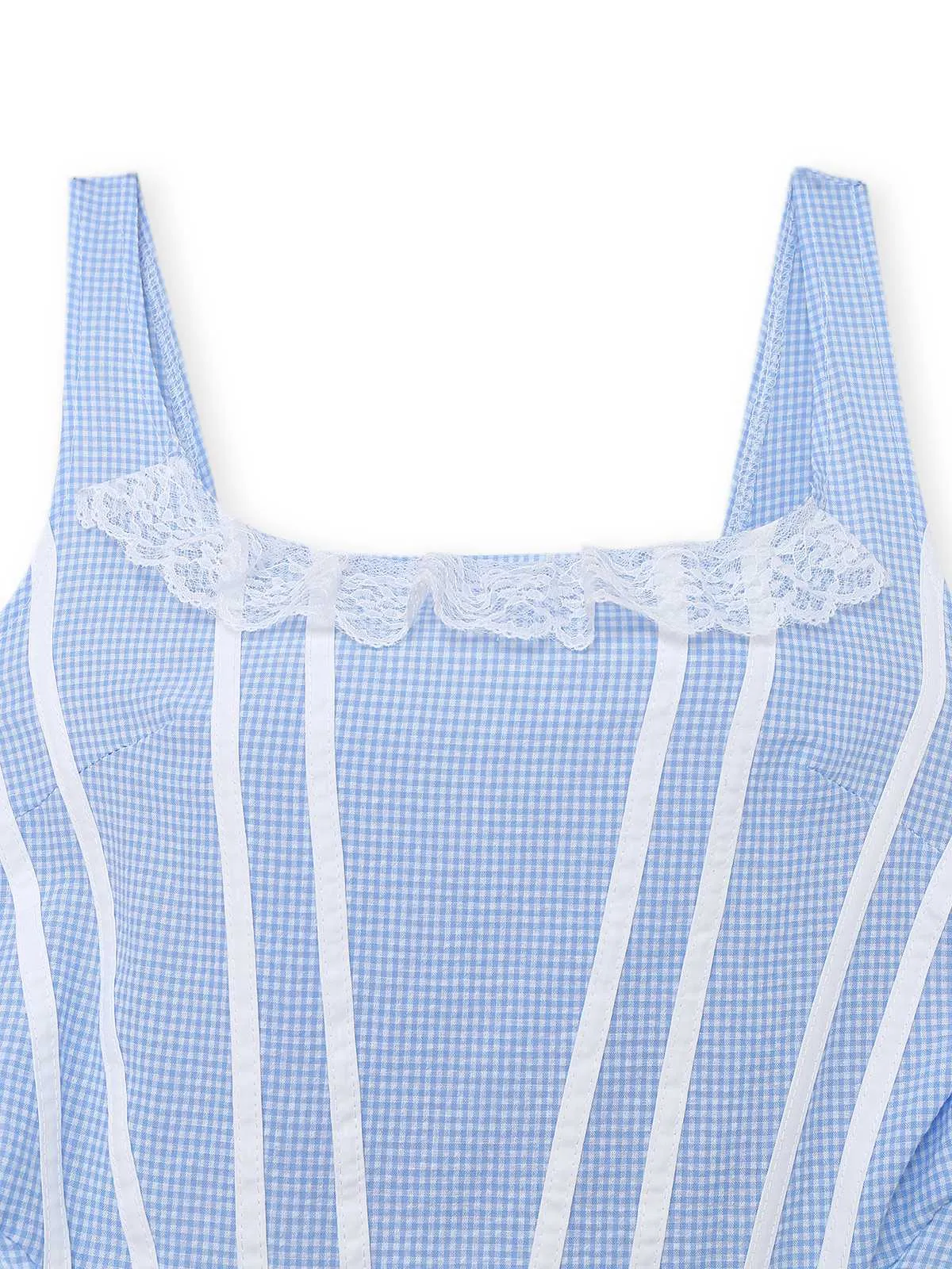 Light Blue 1950s Slip Gingham Lace Dress sold by Retro Stage product image thumbnail 3