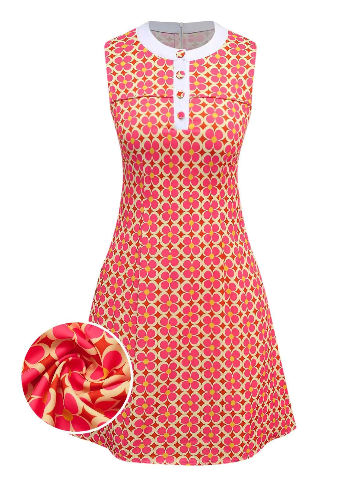 Orange 1960s Hippie Floral Round Neck Dress sold by Retro Stage