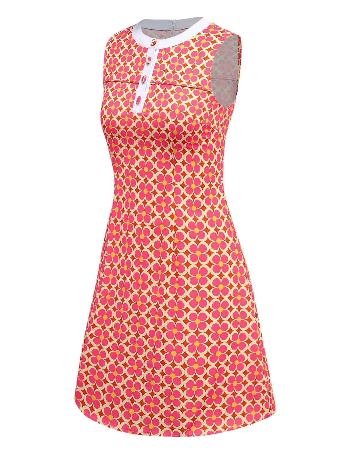 Orange 1960s Hippie Floral Round Neck Dress sold by Retro Stage product image thumbnail 3