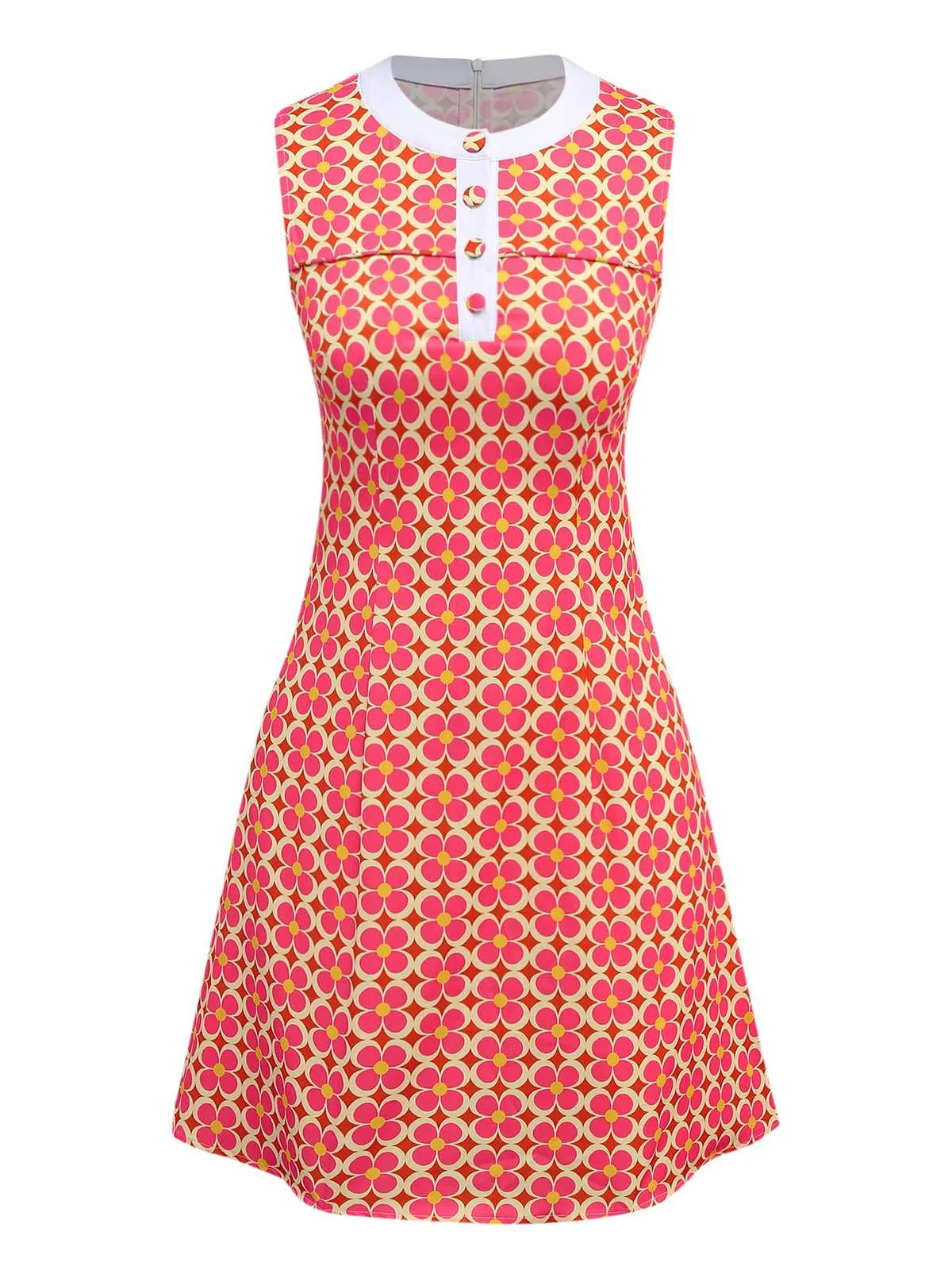 Orange 1960s Hippie Floral Round Neck Dress sold by Retro Stage product image thumbnail 2