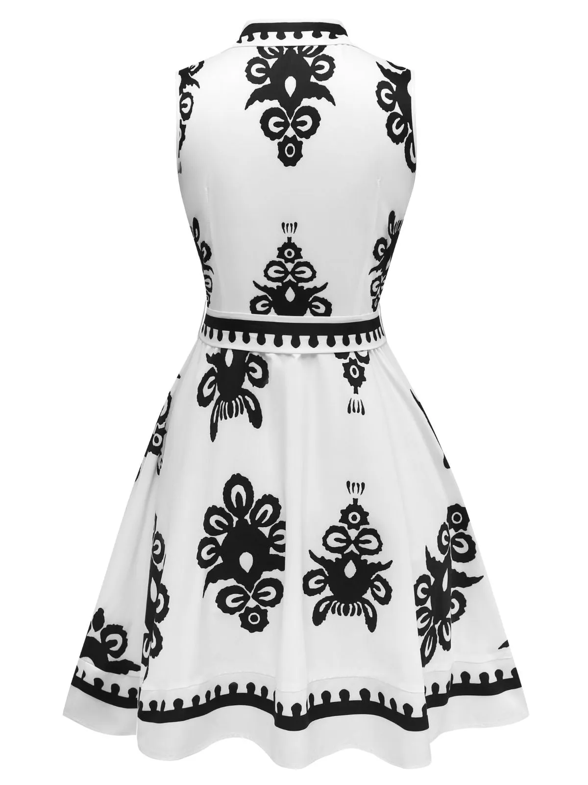 White 1950s Shirt Neck Sleeveless Belted Dress sold by Retro Stage product image thumbnail 2