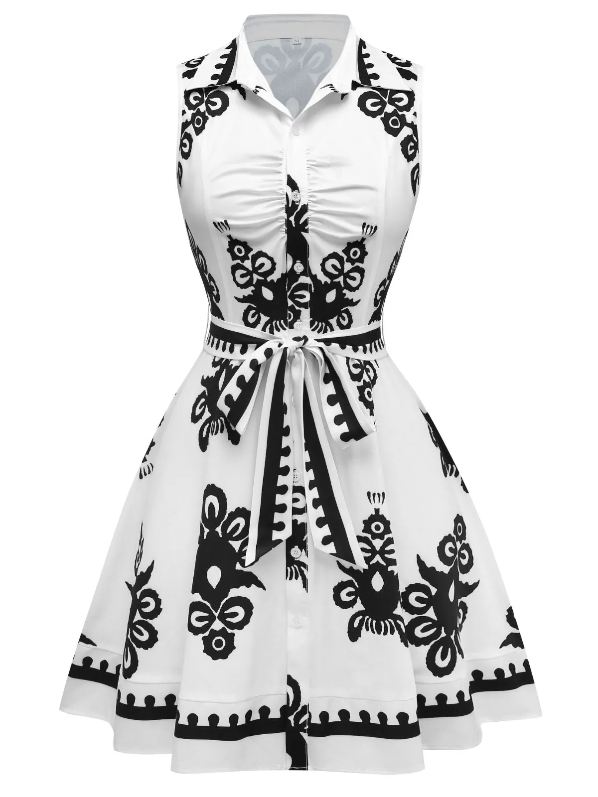 White 1950s Shirt Neck Sleeveless Belted Dress sold by Retro Stage