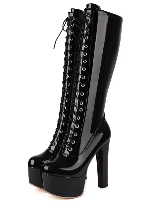 Patent Leather Sky-High Stiletto Boots sold by Retro Stage
