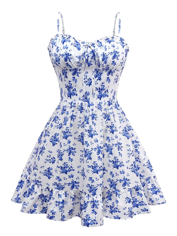 Blue 1950s Floral Spaghetti Strap Dress sold by Retro Stage
