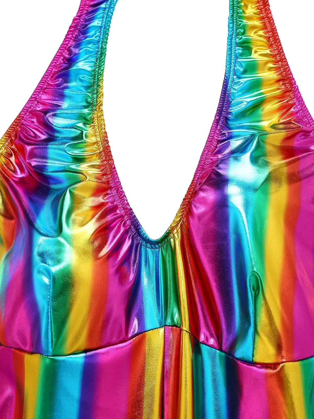 1970s Rainbow Colorblock Disco Halter Jumpsuit sold by Retro Stage product image thumbnail 5