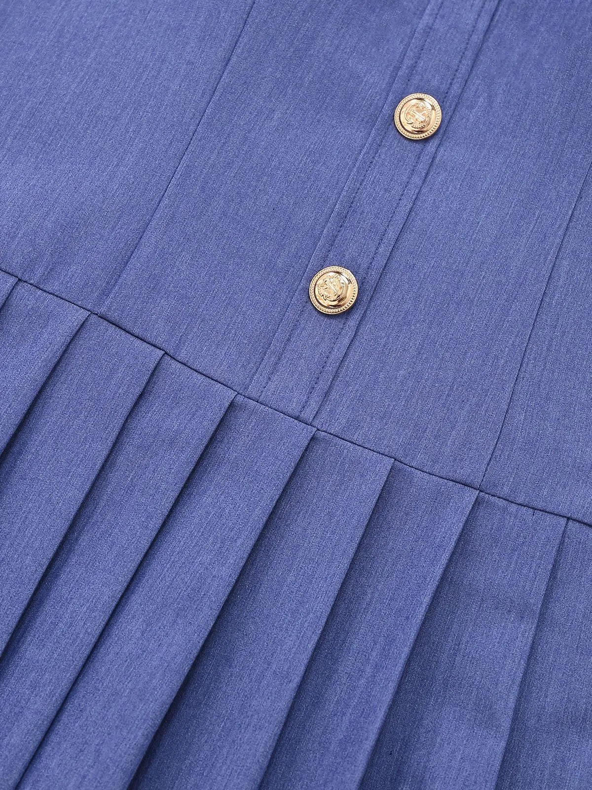 1960s Denim Halter Pleated Button Mini Dress sold by Retro Stage product image thumbnail 3