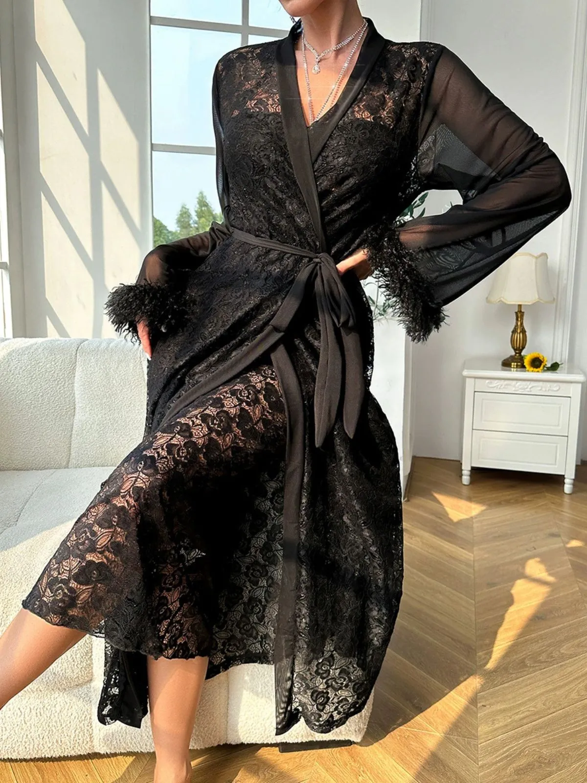 2PCS Black 1940s Lace Sheer Sleepwear Set sold by Retro Stage product image thumbnail 5