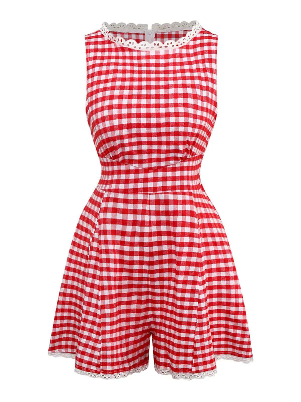 1950s Cotton Lace Patchwork Gingham Plaid Romper sold by Retro Stage product image thumbnail 2