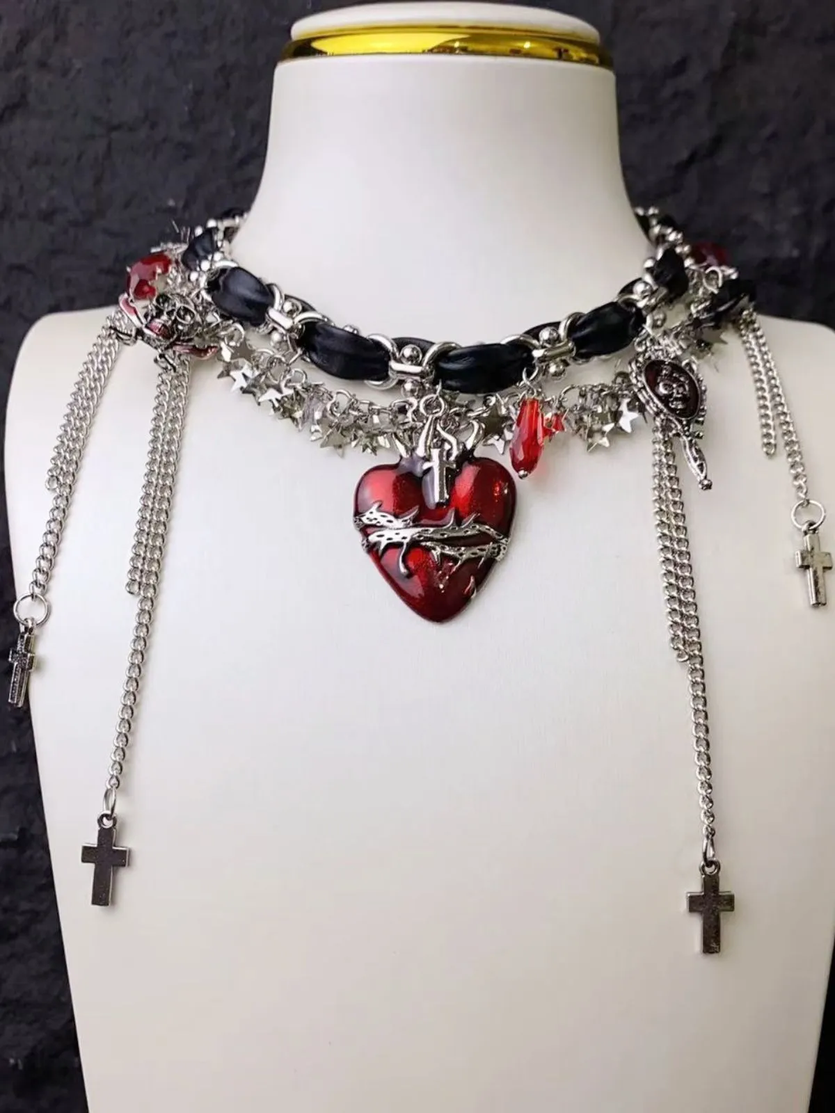 Gothic Thorns Heart Leather Cross Tassel Choker sold by Retro Stage product image thumbnail 4