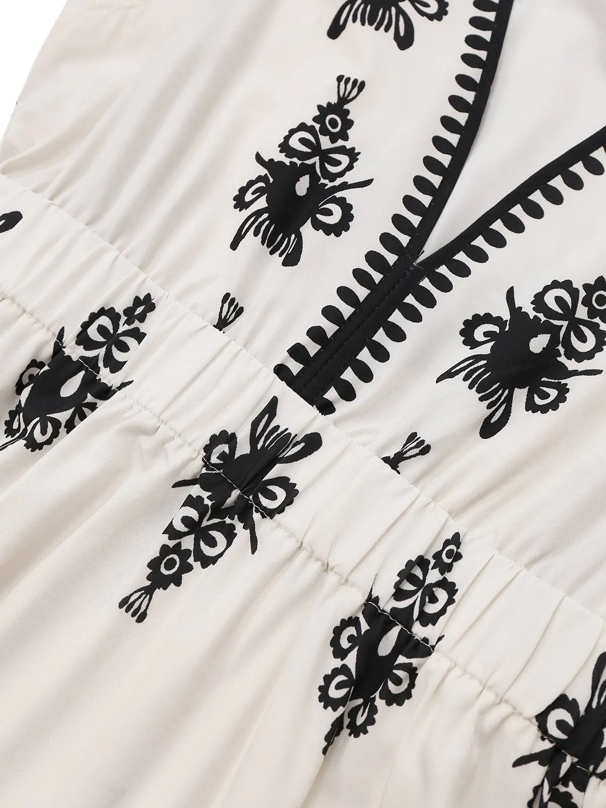 White 1970s Deep V Boho Floral Dress sold by Retro Stage product image thumbnail 4