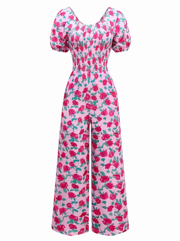 Pink 1930s Rose Puff Sleeve Jumpsuit sold by Retro Stage