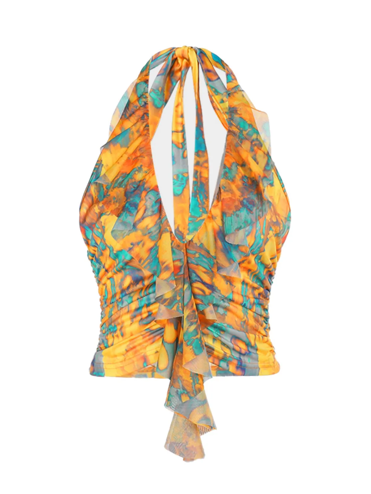 Yellow 1960s Flame Halter Ruched Top sold by Retro Stage